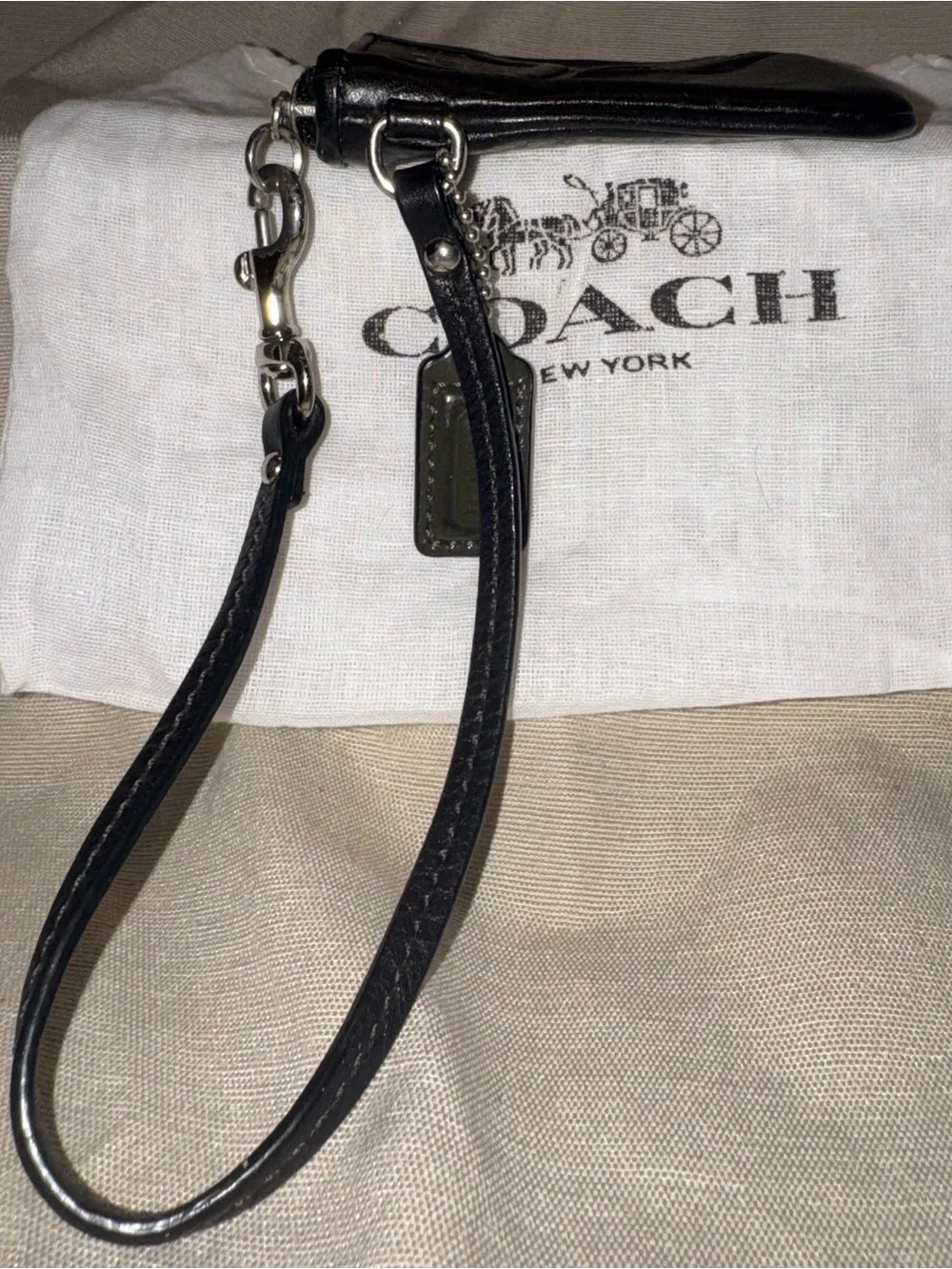 Coach Black Leather Wristlet with Silver Coach Horse & Carriage Logo